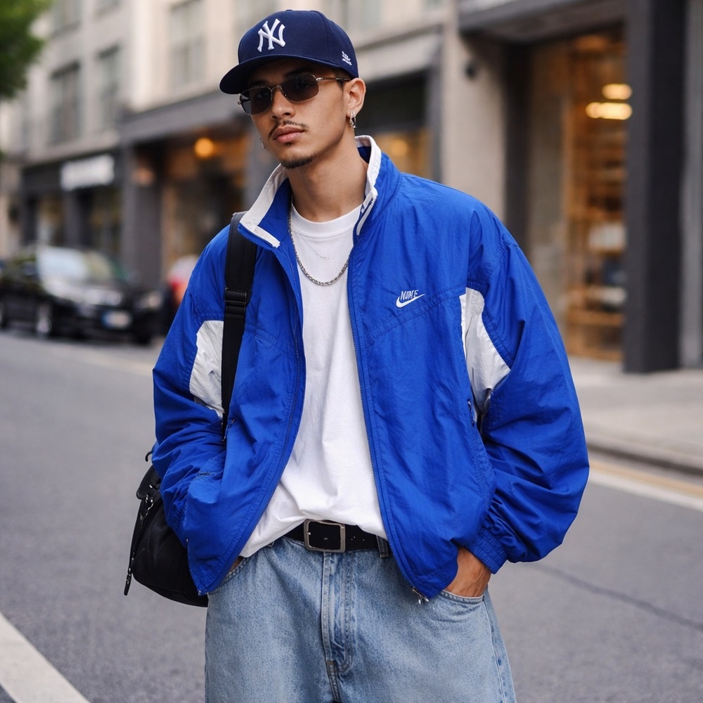Vintage 90s Nike Windbreaker‎ Jacket Mens L / XL Retro Colorblock Boxy Blue